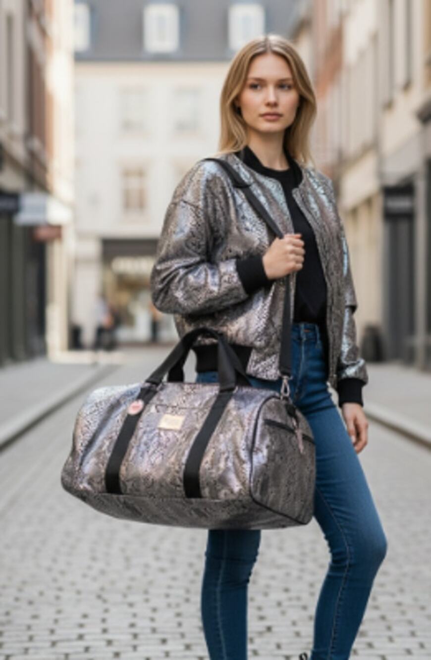 Pink Victoria Secret Black Silver Snakeskin Metallic Suitcase Large Carry On
